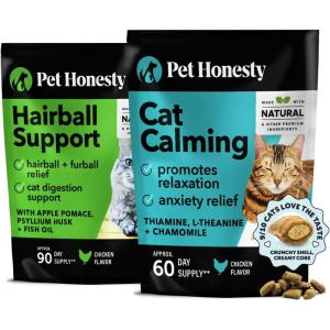 imageCat Hairball Support  Cat Calming Crunchy ampamp Creamy Chews Essential Bundle  Cat Furball Treatment Anxiety Relief for Cats Chicken