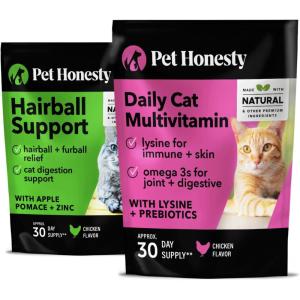 imageHairball Support  Cat Multivitamin Daily Essentials Bundle  Crunchy ampamp Creamy Chews for Hairball Remedy Immune Health Joint Support and Skin ampamp Coat