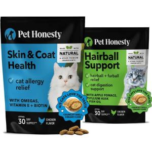imageCat Skin ampamp Coat Health ampamp Hairball Support Bundle Omegas ampamp Biotin Chews for Shiny Coat ampamp Furball Remedy Chicken 30Day Supply