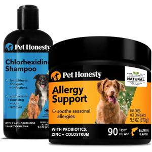 imageChlorhexidine Shampoo  Allergy Support Soft Chew Bundle  AllNatural Dog Vitamins Fish Oil for Dogs Omega 3 for Dogs Itch Relief Shiny Dog Coat Dog Shampoo for Allergies