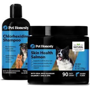 imageChlorhexidine Shampoo  Skin Health Salmon Bundle  Itch Relief Shiny Dog Coat Dog Shampoo for Allergies 100 Natural Fish Oil with Omega3s Reduce Shedding Healthy Skin ampamp Coat
