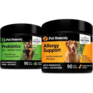 imageDigestive Probiotics for Dogs  Allergy Support Soft Chew Supplement Bundle  Probiotics Digestive Enzymes Salmon Oil and Omega 3 Fish Oil Itch Relief for Dogs Coat and Skin Health
