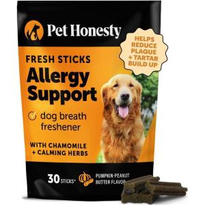 imageAllergy Support Fresh  Dental Sticks for Dogs  Dental Dog Chews  Immune Health  Allergy Support for Dogs  Freshen Dog Breath Reduce Plaque  Tartar  30 SticksPumpkinPB