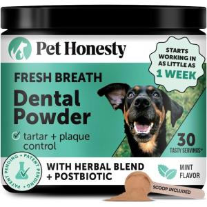 imageDog Breath Freshener Dental Powder for Teeth Cleaning Plaque Off Dental Care for Large Dogs Tartar Remover for Teeth with Natural Herbal Blend  Postbiotics Mint  60 ServingsMint