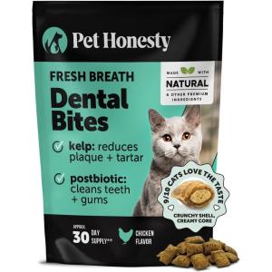 imagePet Honesty Fresh Dental Bites for Cats  Crunchy ampamp Creamy Cat Treats for Fresh Breath Plaque  Tartar Control Cleans Teeth  Gums Daily Cat Dental Care 30 Day SupplyDental Bites