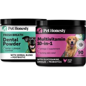 imageDaily Essentails Bundle  Dog Multivitamin for Dogs  Dental Powder for Teeth Cleaning ampamp Plaque Removal Skin Coat and Allergy Support