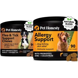 imageFlea and Tick Prevention ampamp Allergy Itch Relief Bundle Natural Flea Chews ampamp Allergy Relief for Skin and Coat Bacon ampamp Salmon 90 ct
