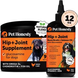 imageJoint Health Bundle Hip ampamp Joint Support Chews with Glucosamine MSM and Turmeric  Salmon Oil Dog Food Topper for Stiffness Relief and Joint Support