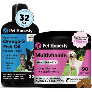 imageOmega 3 Fish Oil ampamp Multivitamin Max Strength Bundle Wild Caught Omega 3 Supplement ampamp 15in1 Dog Vitamins for Skin Coat and Health 32oz