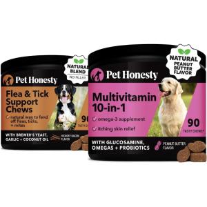 imageFlea and Tick Prevention ampamp Multivitamin Bundle Natural Flea Chews ampamp Dog Vitamins with Glucosamine for Skin and Coat Bacon ampamp Peanut Butter 90 ct