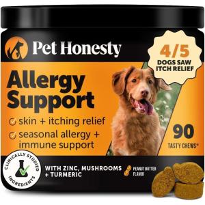 imagePet Honesty Allergy Support Fresh Dental Sticks  Dental Treats for Dogs  Dental Dog Chews  Immune Health  Allergy Support for Dogs  Freshen Dog Breath Reduce Plaque  Tartar  30 SticksPeanut Butter
