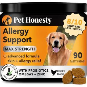 imagePet Honesty Allergy Support Fresh Dental Sticks  Dental Treats for Dogs  Dental Dog Chews  Immune Health  Allergy Support for Dogs  Freshen Dog Breath Reduce Plaque  Tartar  30 SticksMax Strength  Chicken