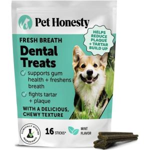 imagePet Honesty Dental Health Fresh Sticks  Oral Hygiene Dental Treat for Dogs  Dental Dog Chews  Freshen Dog Breath Reduce Plaque  Tartar  16 SticksDog Dental Sticks Mint