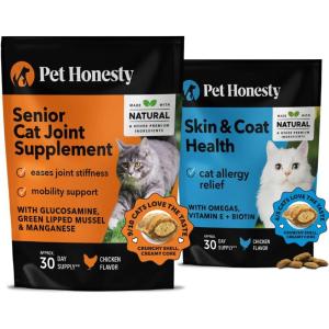 imageCat Hip ampamp Joint Health ampamp Skin ampamp Coat Health Bundle Glucosamine Chews for Joint Support ampamp Omegas for Shiny Coat Chicken 30Day Supply